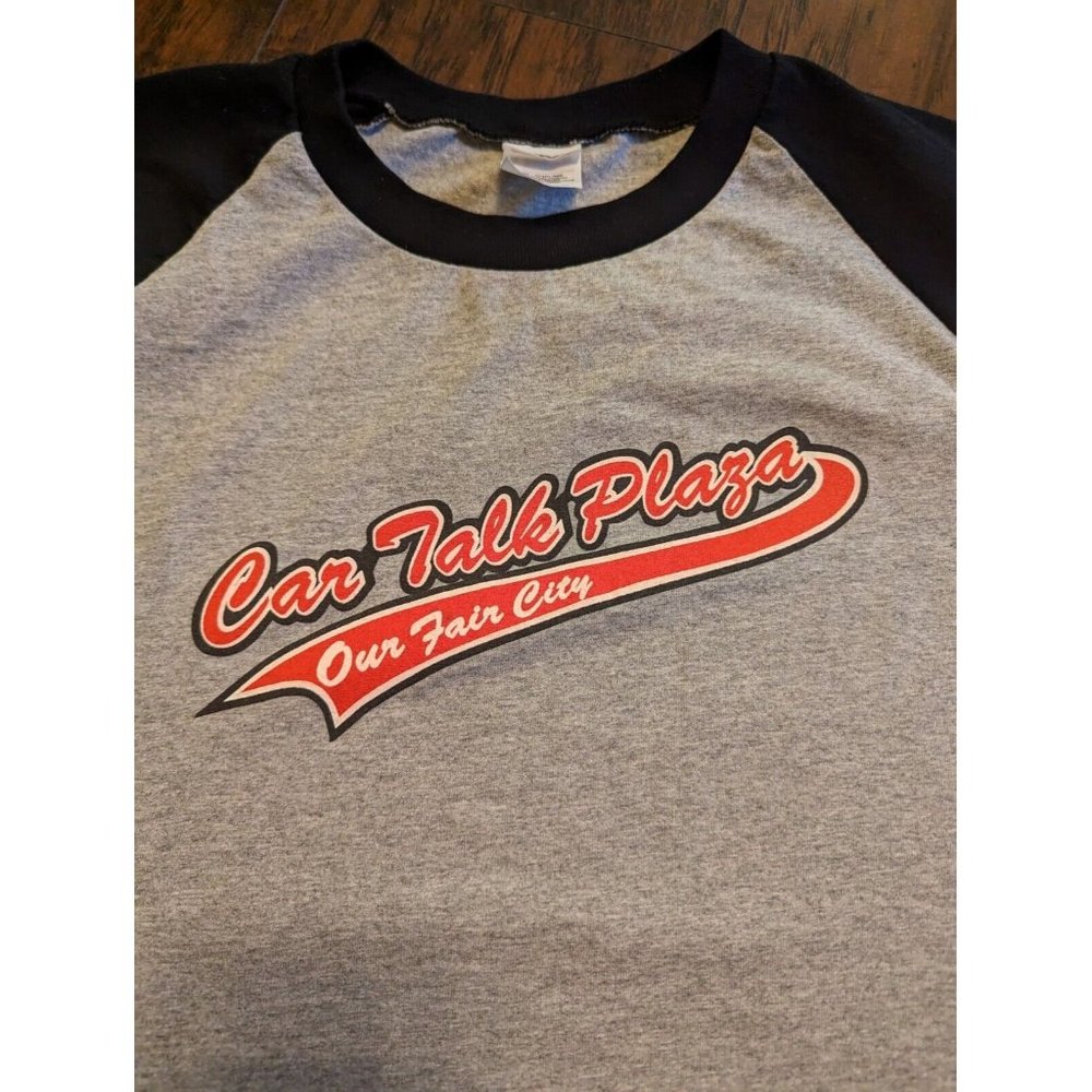 Vintage Mens Car Talk Plaza Our Fair City NPR  90s T Shirt Gray Black 3/4 Sleeve